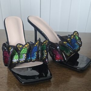 Elegant Black Butterfly Embellished Women's Heels